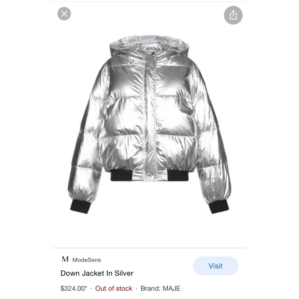 Maje Silver Metallic Puffer Jacket